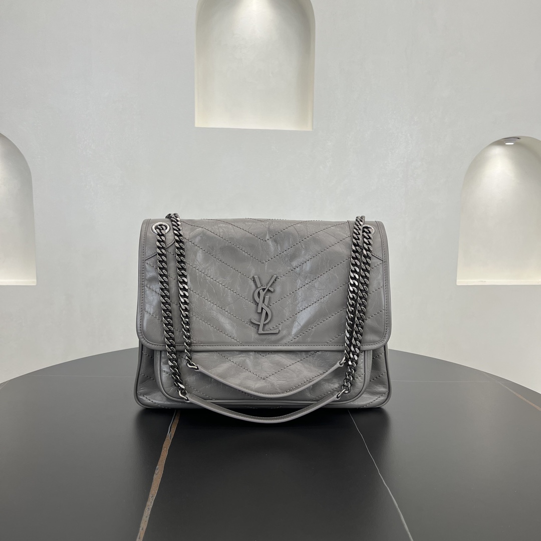 Saint Laurent Niki Large Vintage Calfskin Handbag Shoulder Bag Grey 498883